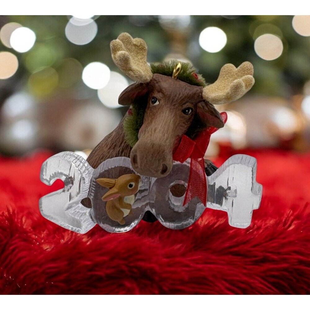 Hallmark Keepsake Cool Decade Christmas Tree Ornament Moose 2004 Bunny Wreath